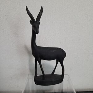 MCM Kenyan Hand Carved Wooden Antelope Gazelle Deer African Art Black Painted